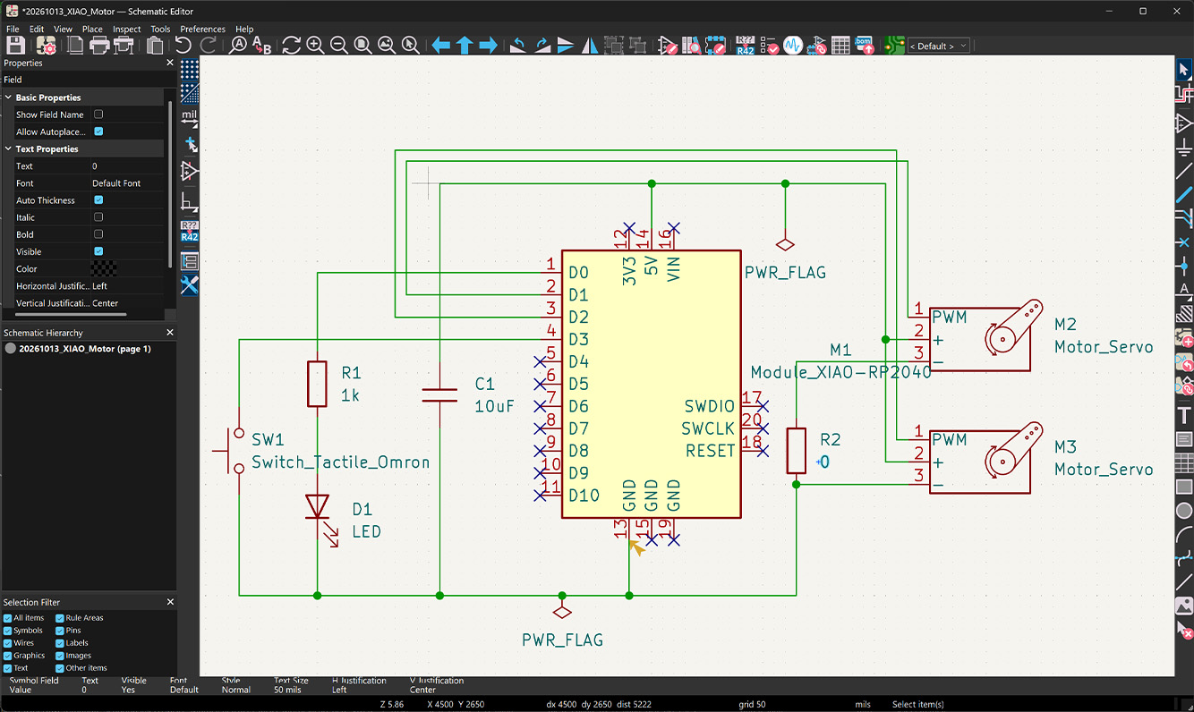 Revised KiCad schematic with R2 as a 0 ohm jumper